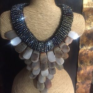 Statement Necklace with Pewter Crystal Collar.